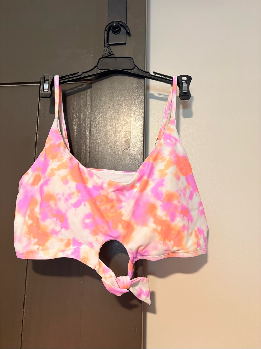 No Boundaries Pink & White Tie-Front Bikini Top
